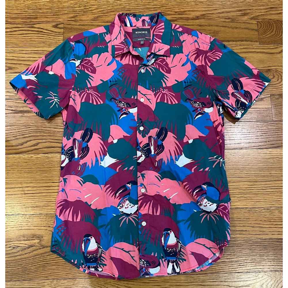 Bonobos‎ Shirt Mens Medium Pink All Over Print Tailored Slim Fit Button Up